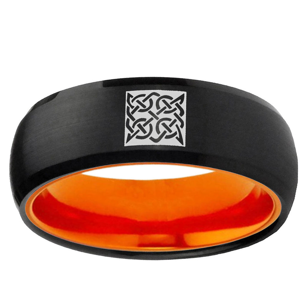 Celtic Design Dome Black Orange Tungsten Personalized Ring