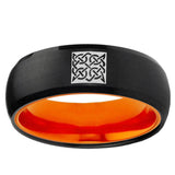 Celtic Design Dome Black And Orange Tungsten Carbide Personalized Ring