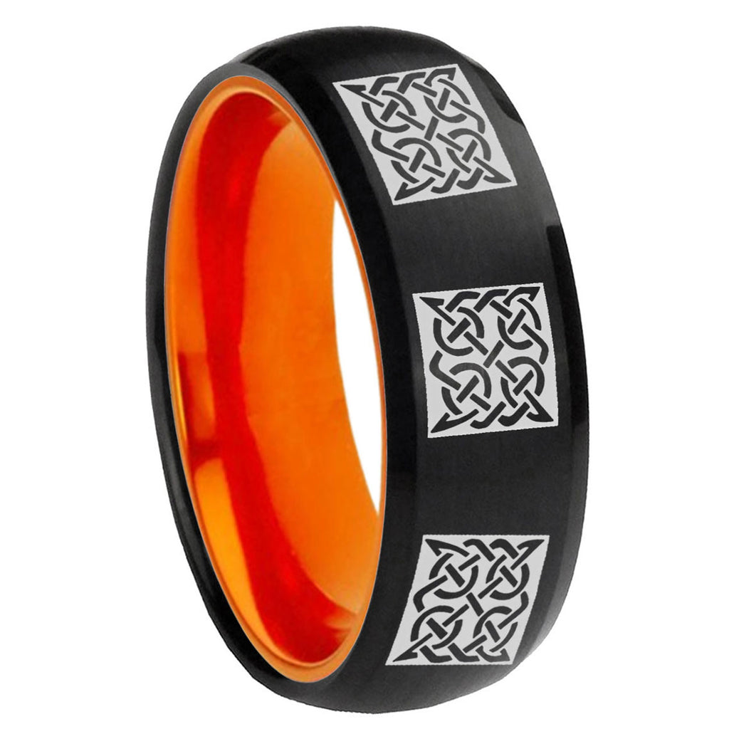 8mm Multiple Celtic Dome Black And Orange Tungsten Promise Ring