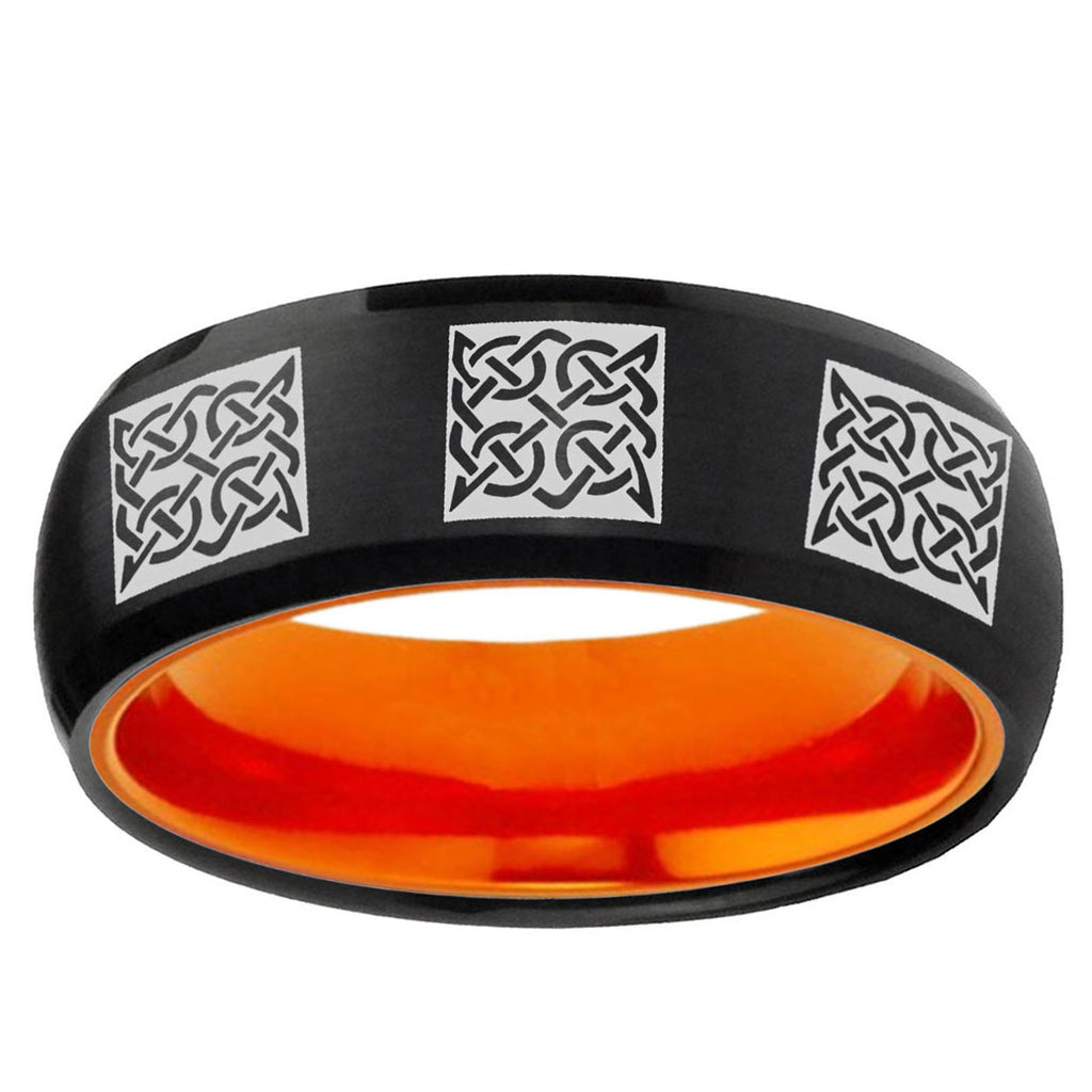 Multiple Celtic Dome Black And Orange Tungsten Promise Ring