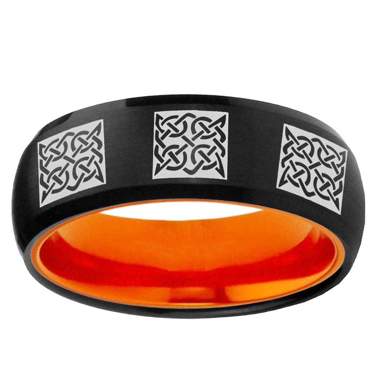 Multiple Celtic Dome Black And Orange Tungsten Promise Ring