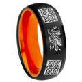 8mm Multiple Dragon Celtic Dome Black Orange Tungsten Ring