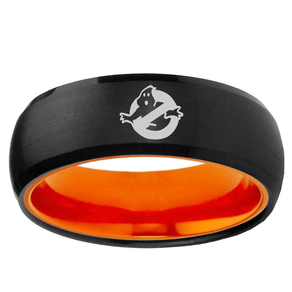 Ghostbusters Dome Black And Orange Tungsten Wedding Band