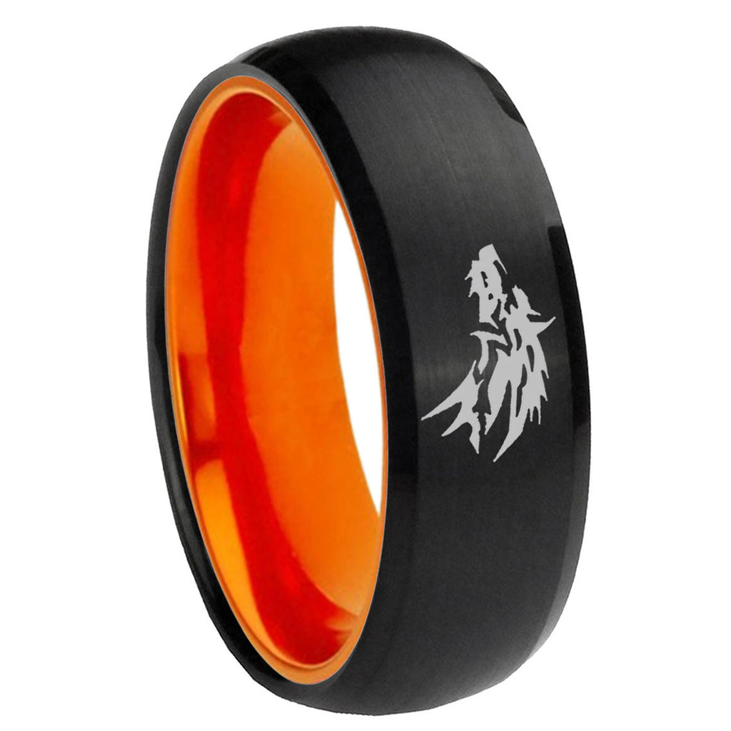 8mm Wolf Dome Black And Orange Tungsten Engagement Band