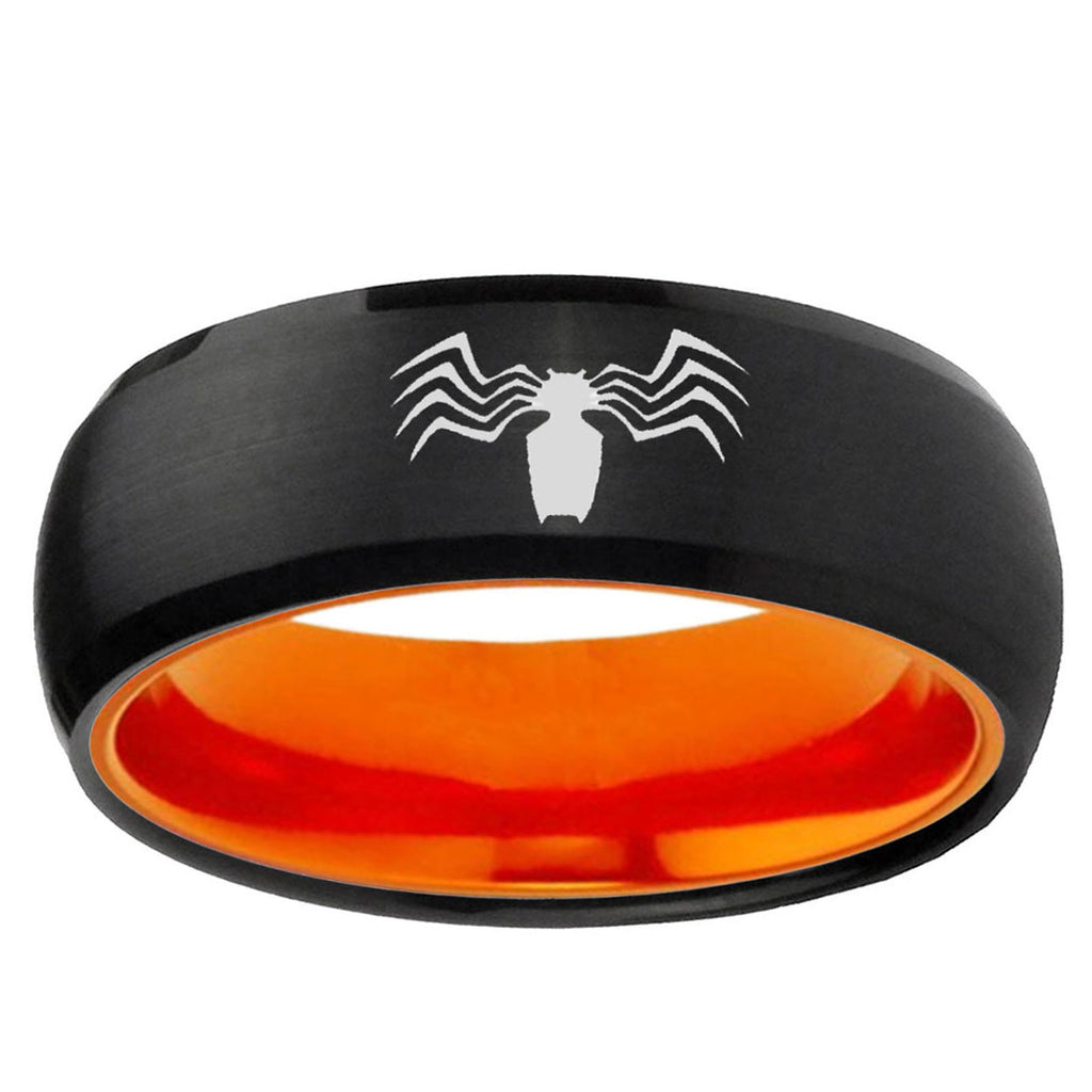 Spider Dome Black And Orange Tungsten Carbide Promise Ring