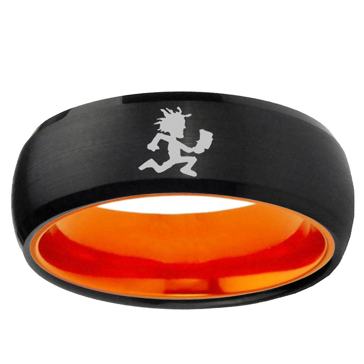 Hatchet Man Dome Black Orange Tungsten Band Ring