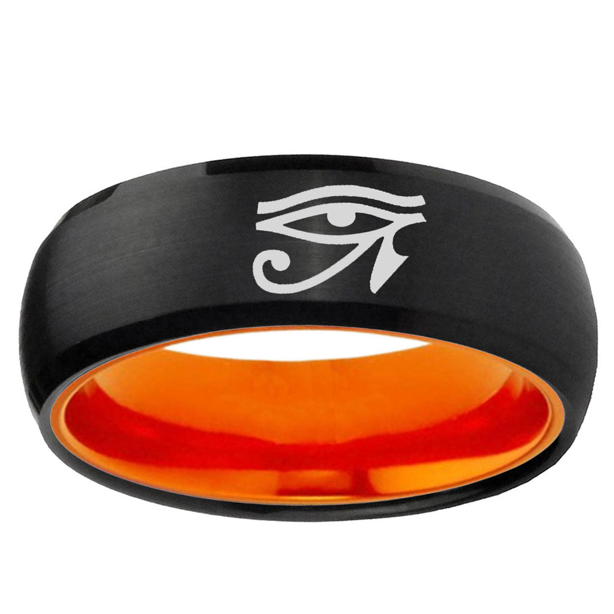 Seeing Eye Dome Black And Orange Tungsten Men's Bands Ring