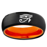 Seeing Eye Dome Black And Orange Tungsten Carbide Men's Bands Ring