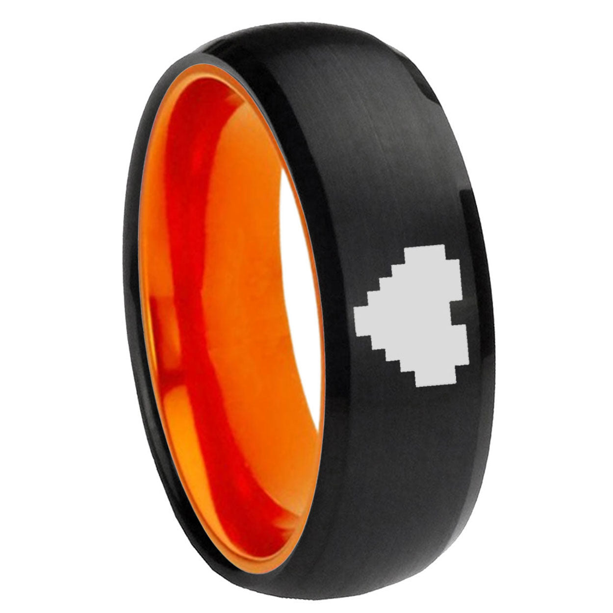 8mm Dome Black And Orange Zelda Heart Tungsten Engraved Ring