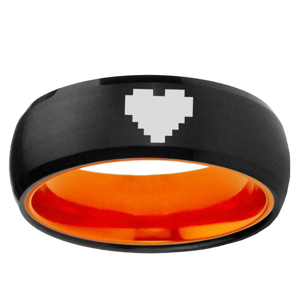 Dome Black And Orange Zelda Heart Tungsten Engraved Ring