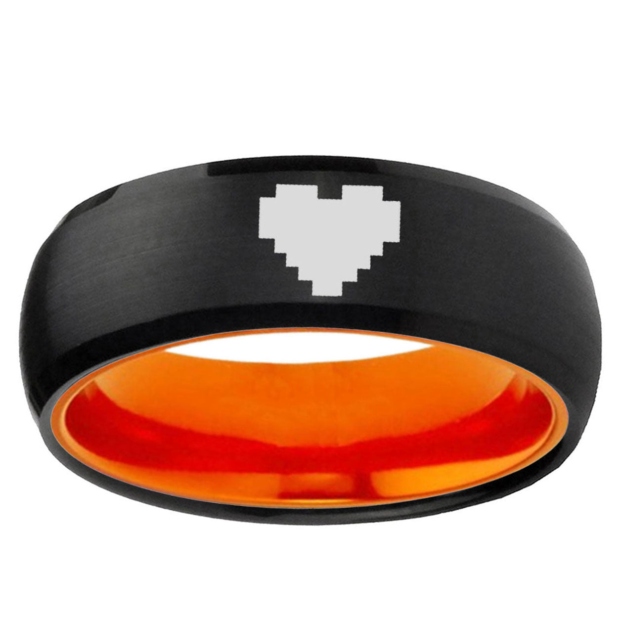 Dome Black And Orange Zelda Heart Tungsten Engraved Ring
