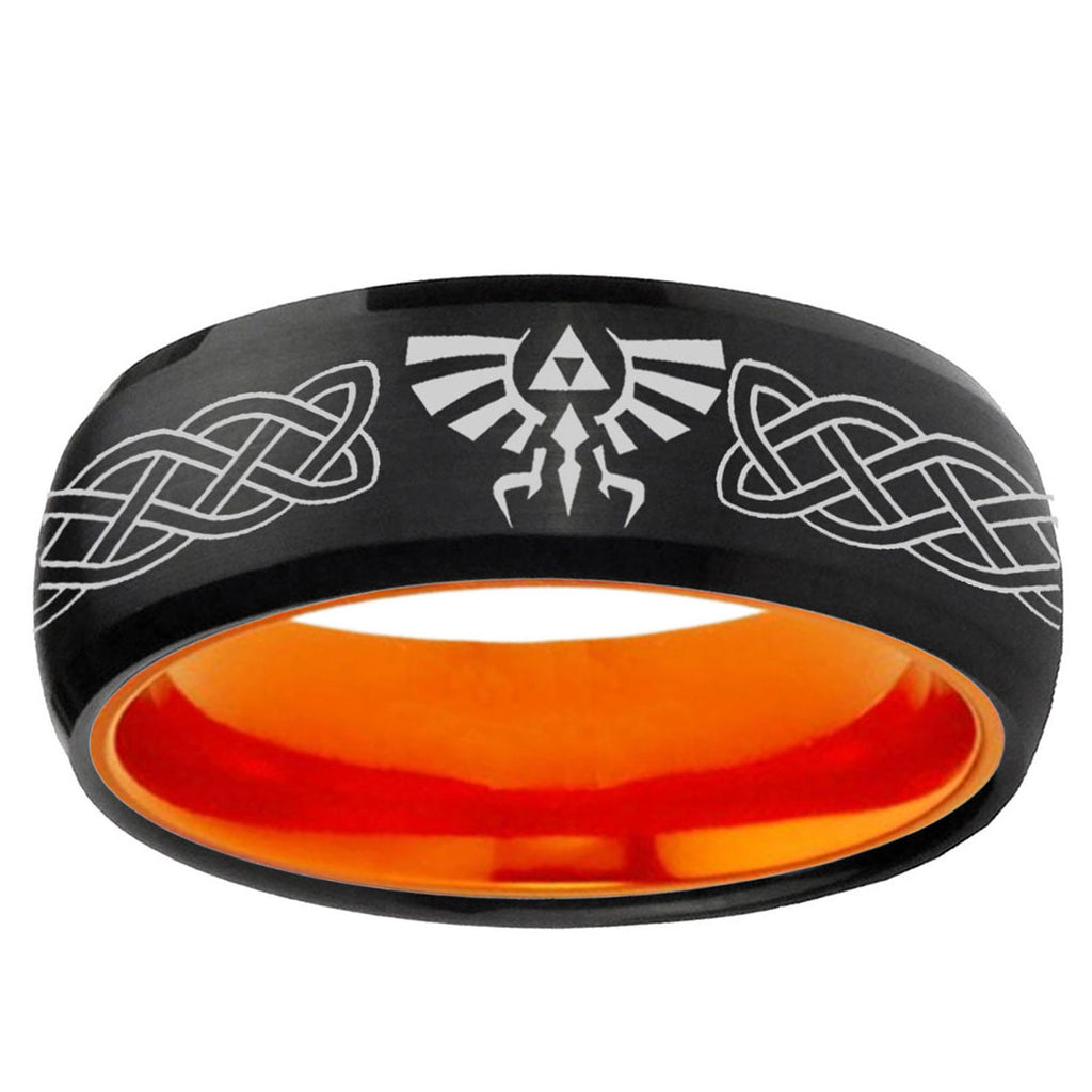 Celtic Zelda Dome Black And Orange Tungsten Engagement Band