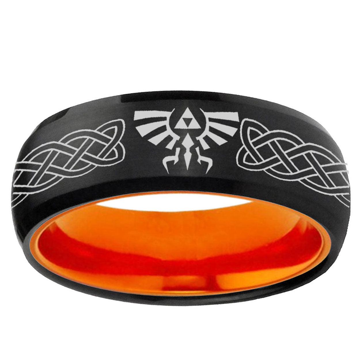 Celtic Zelda Dome Black And Orange Tungsten Engagement Band