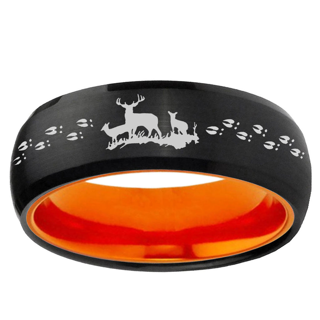 Deer Hunting Dome Black And Orange Tungsten Custom Ring