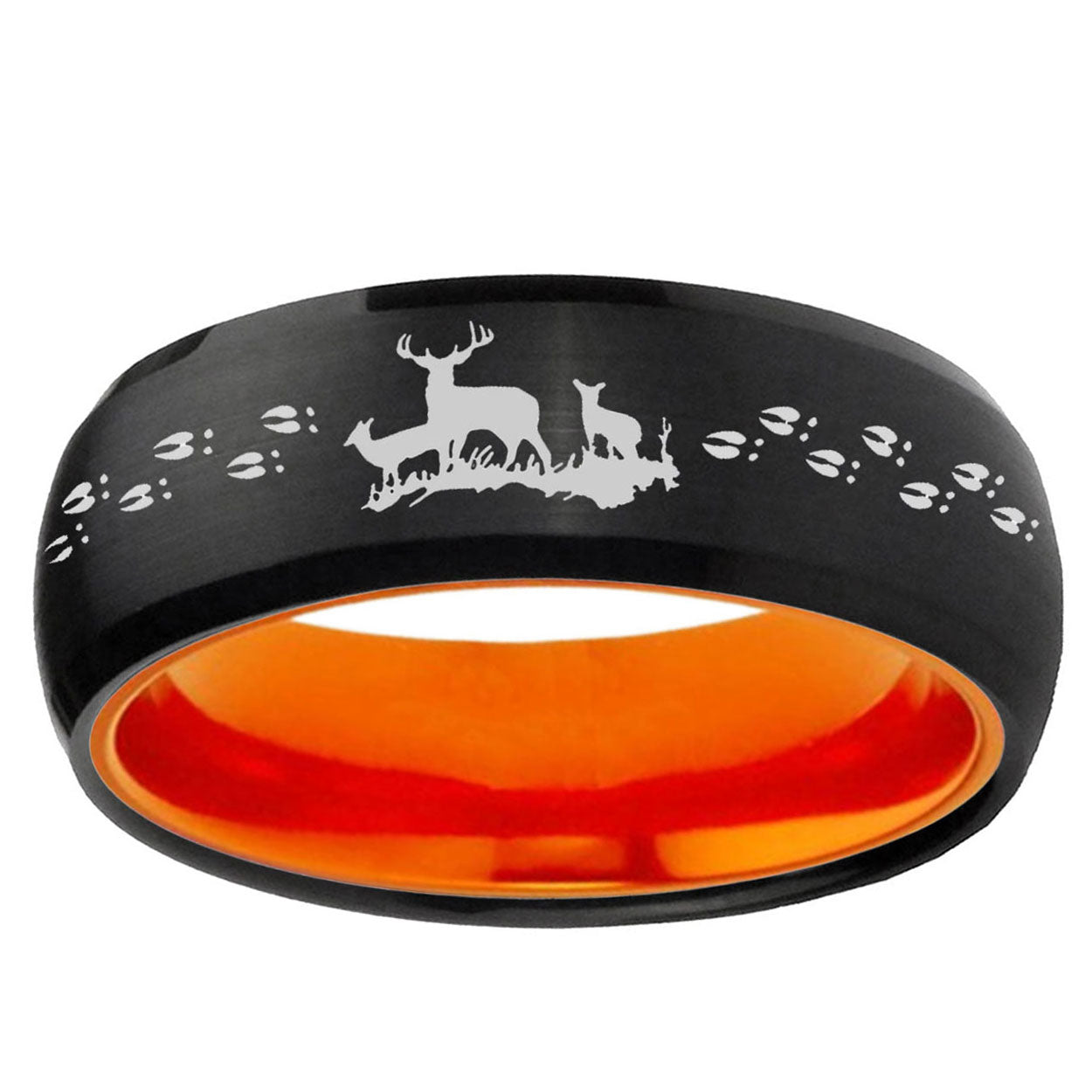 Deer Hunting Dome Black And Orange Tungsten Custom Ring
