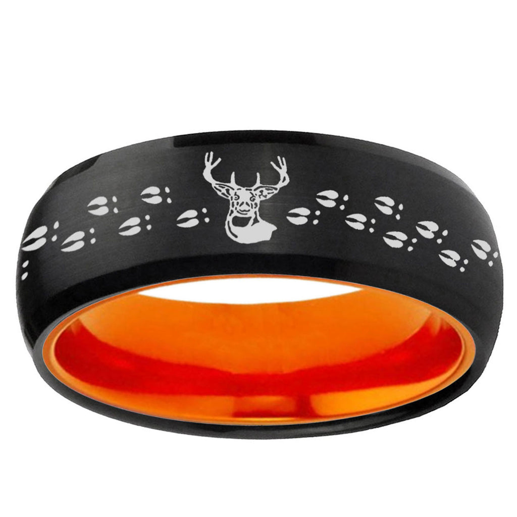 Deer Antler Dome Black And Orange Tungsten Men Bands