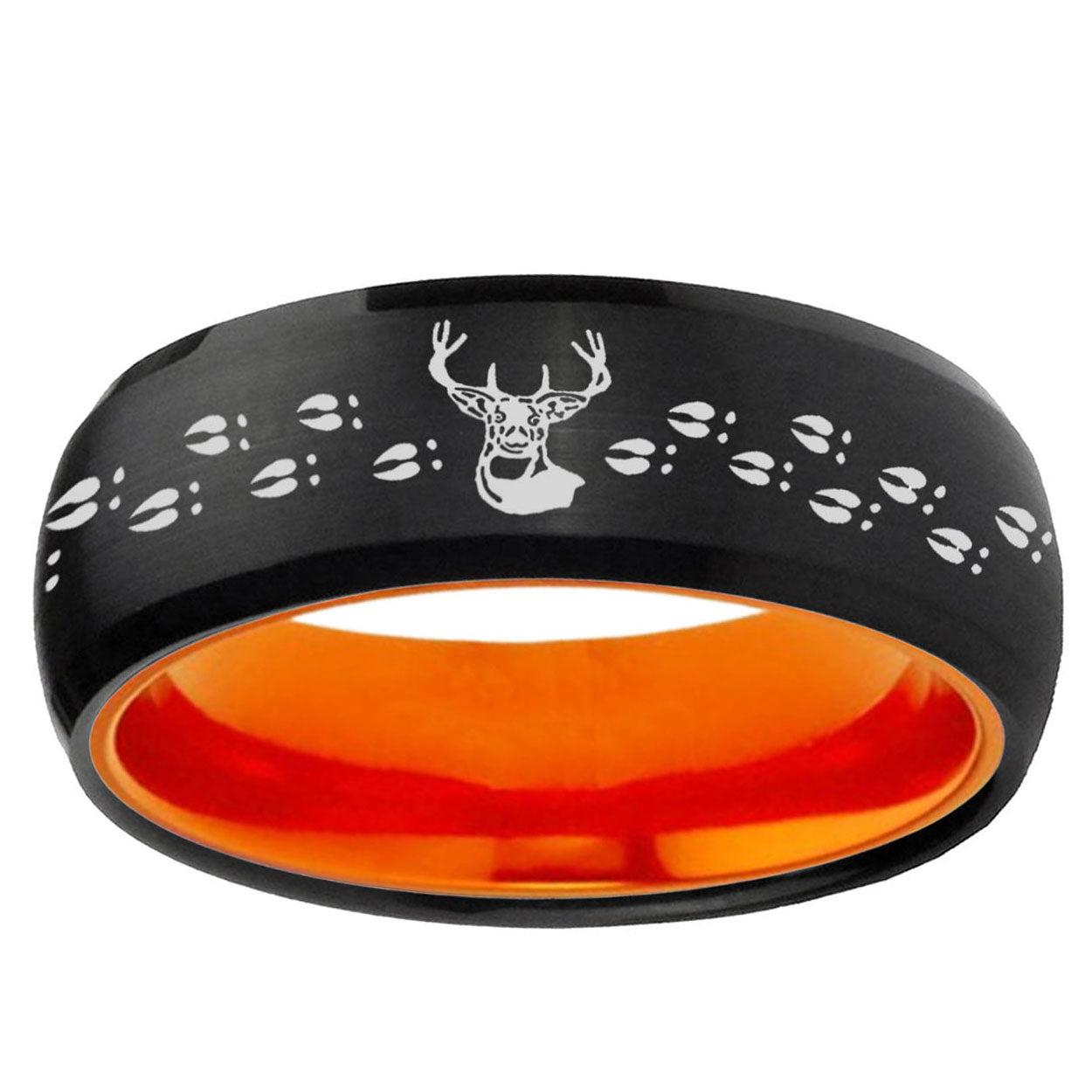 Deer Antler Dome Black And Orange Tungsten Men Bands