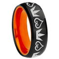 8mm Hearts Crowns Dome Black Orange Tungsten Mens Promise Ring