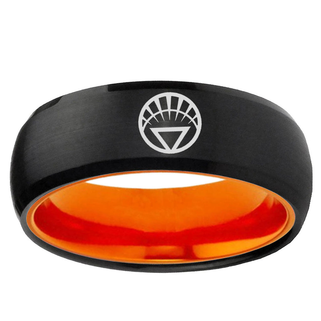 White Lantern Dome Black Orange Tungsten Wedding Band