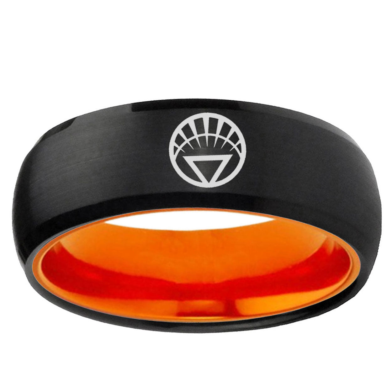 White Lantern Dome Black Orange Tungsten Wedding Band