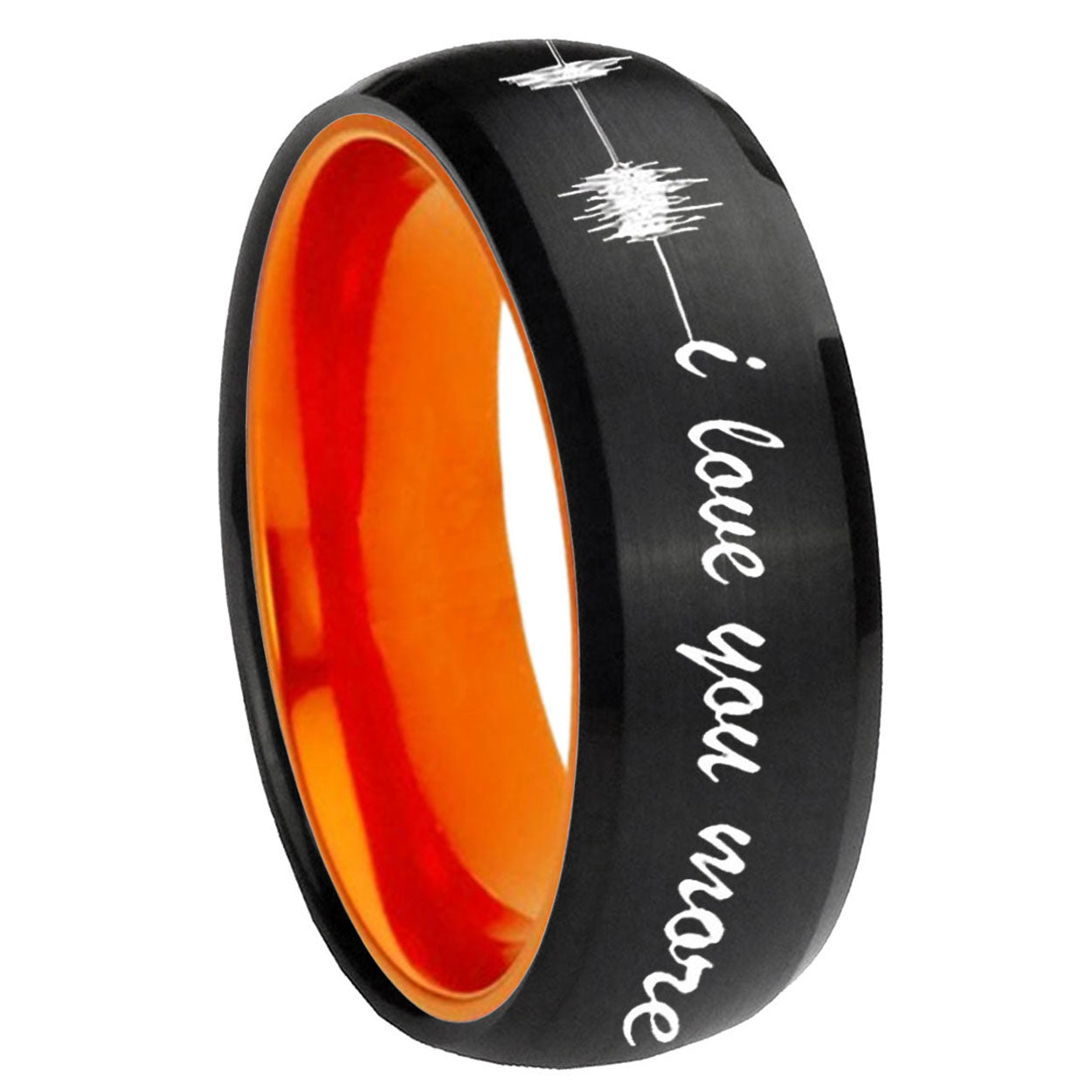 8mm Sound Wave I love you more Dome Black Orange Tungsten Ring