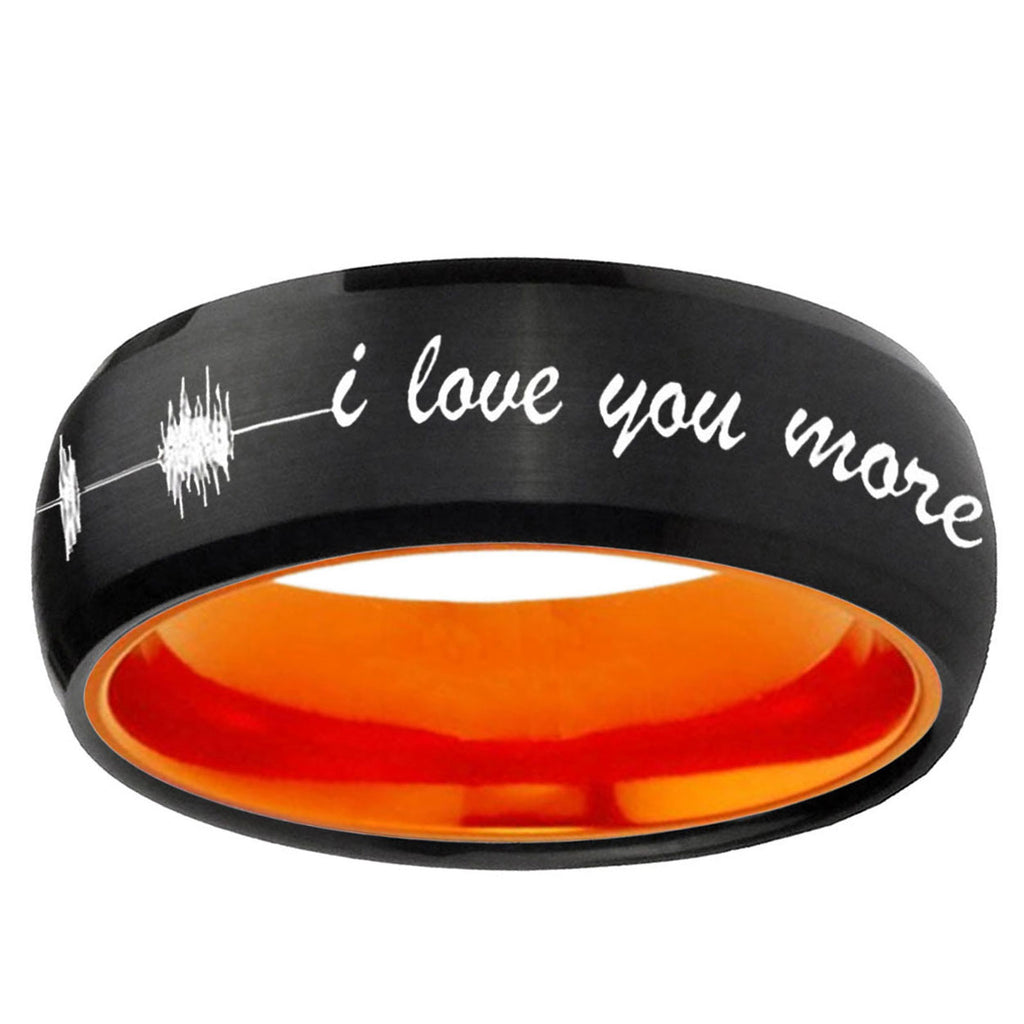 Sound Wave I love you more Dome Black Orange Tungsten Ring