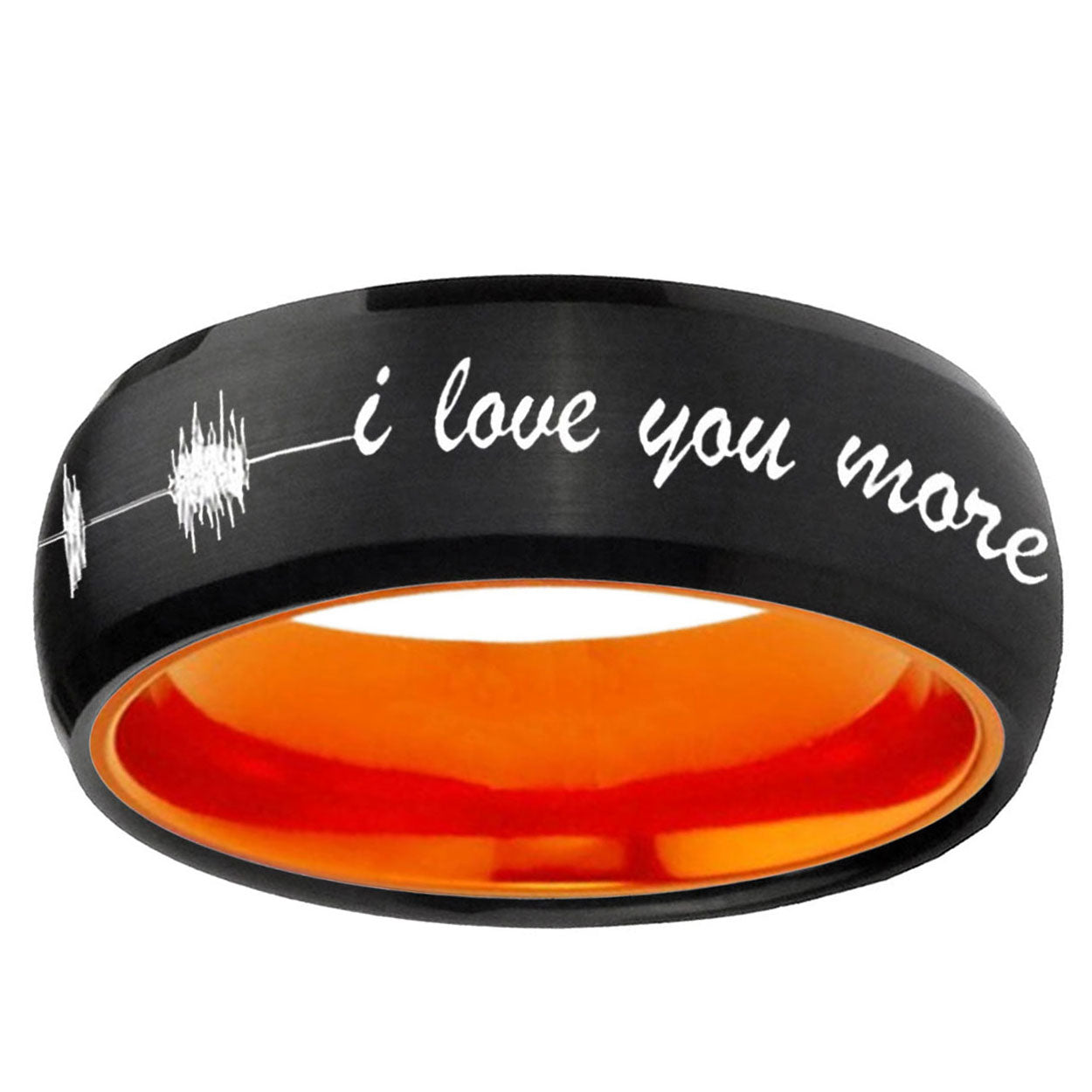 Sound Wave I love you more Dome Black Orange Tungsten Ring