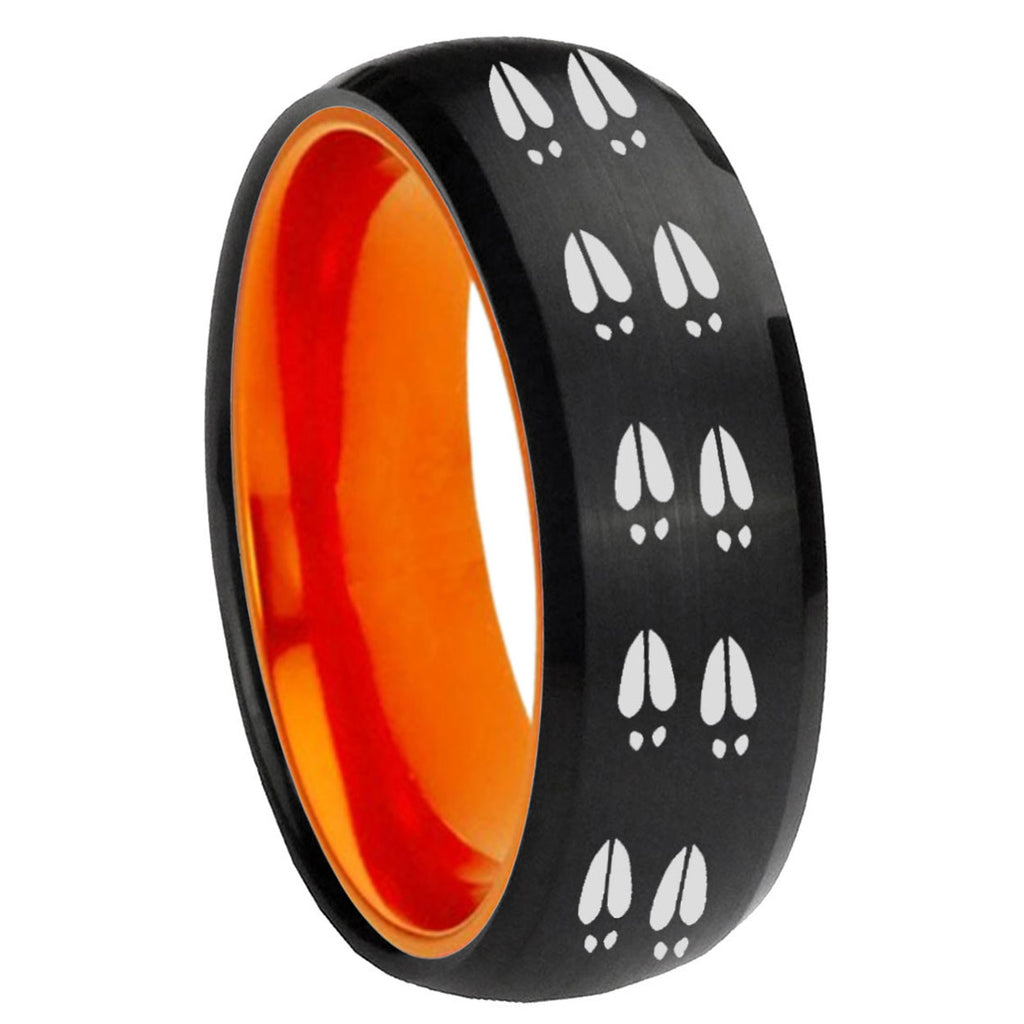 8mm Deer Tracks Dome Black And Orange Tungsten Men Bands