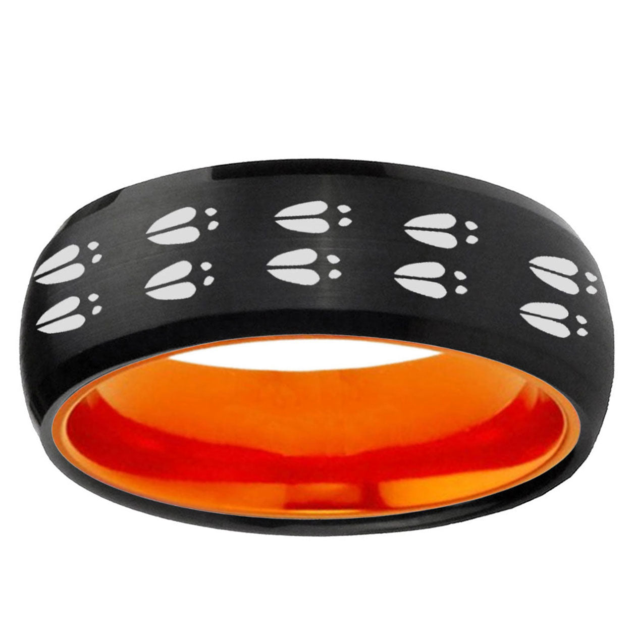 Deer Tracks Dome Black And Orange Tungsten Men Bands