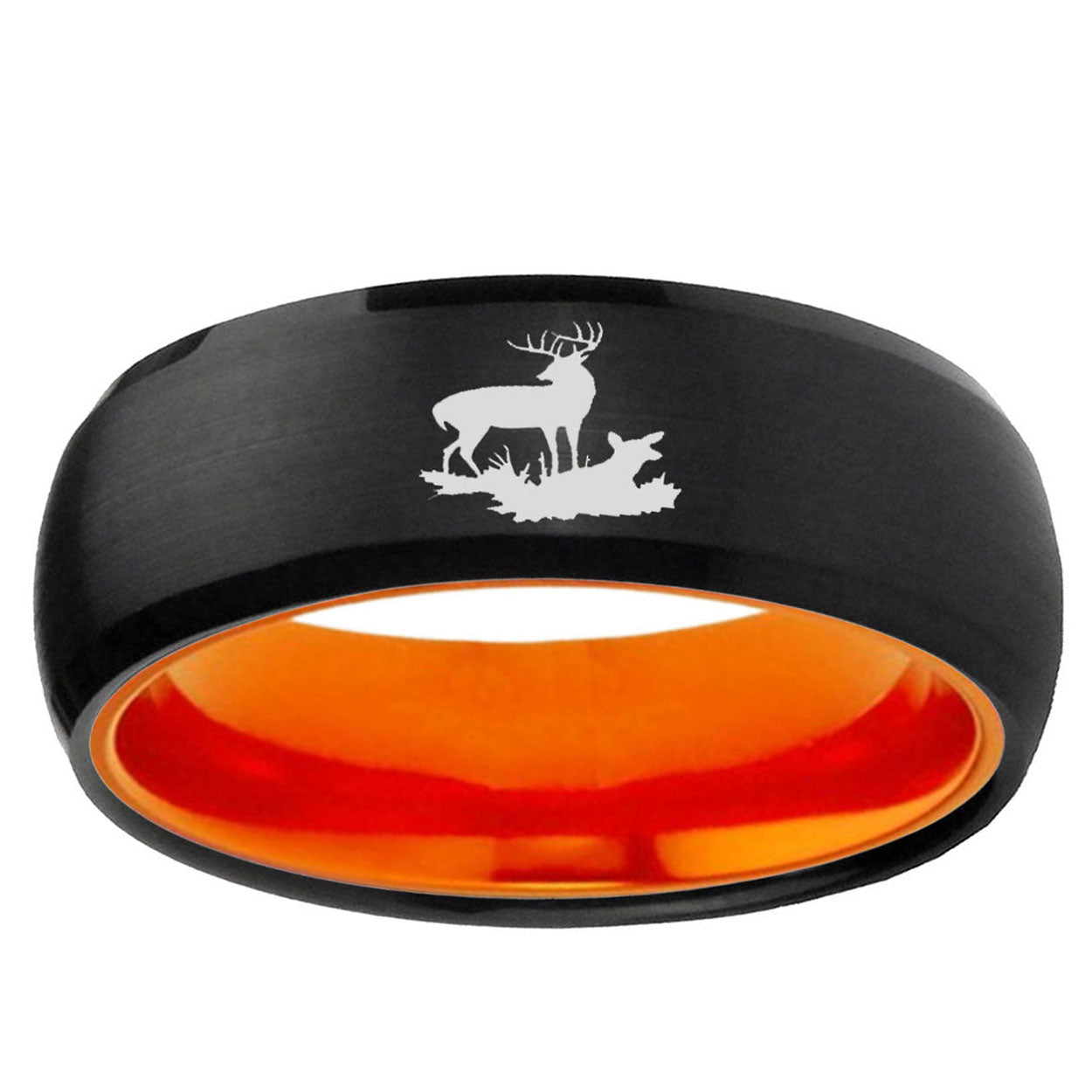 Deer Hunting Dome Black And Orange Tungsten Mens Ring