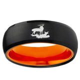 Deer Hunting Dome Black And Orange Tungsten Carbide Men's Wedding Ring