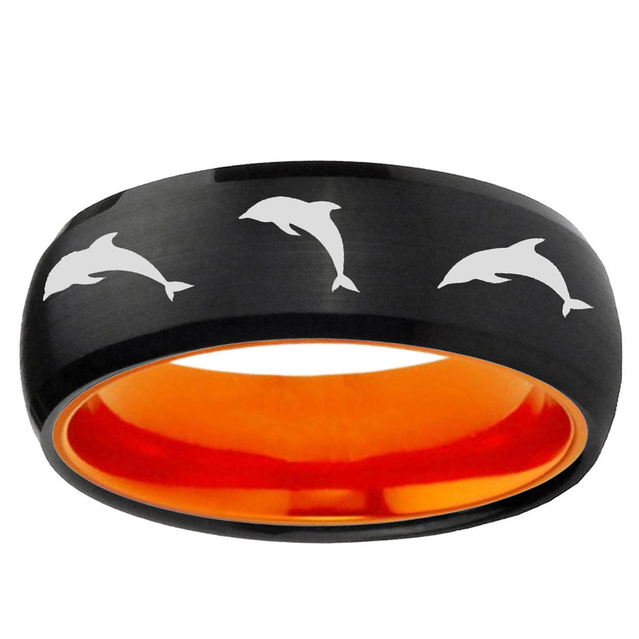Dolphins Dome Black And Orange Tungsten Personalized Ring