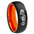 8mm Dragon Dome Black And Orange Tungsten Engraving Ring