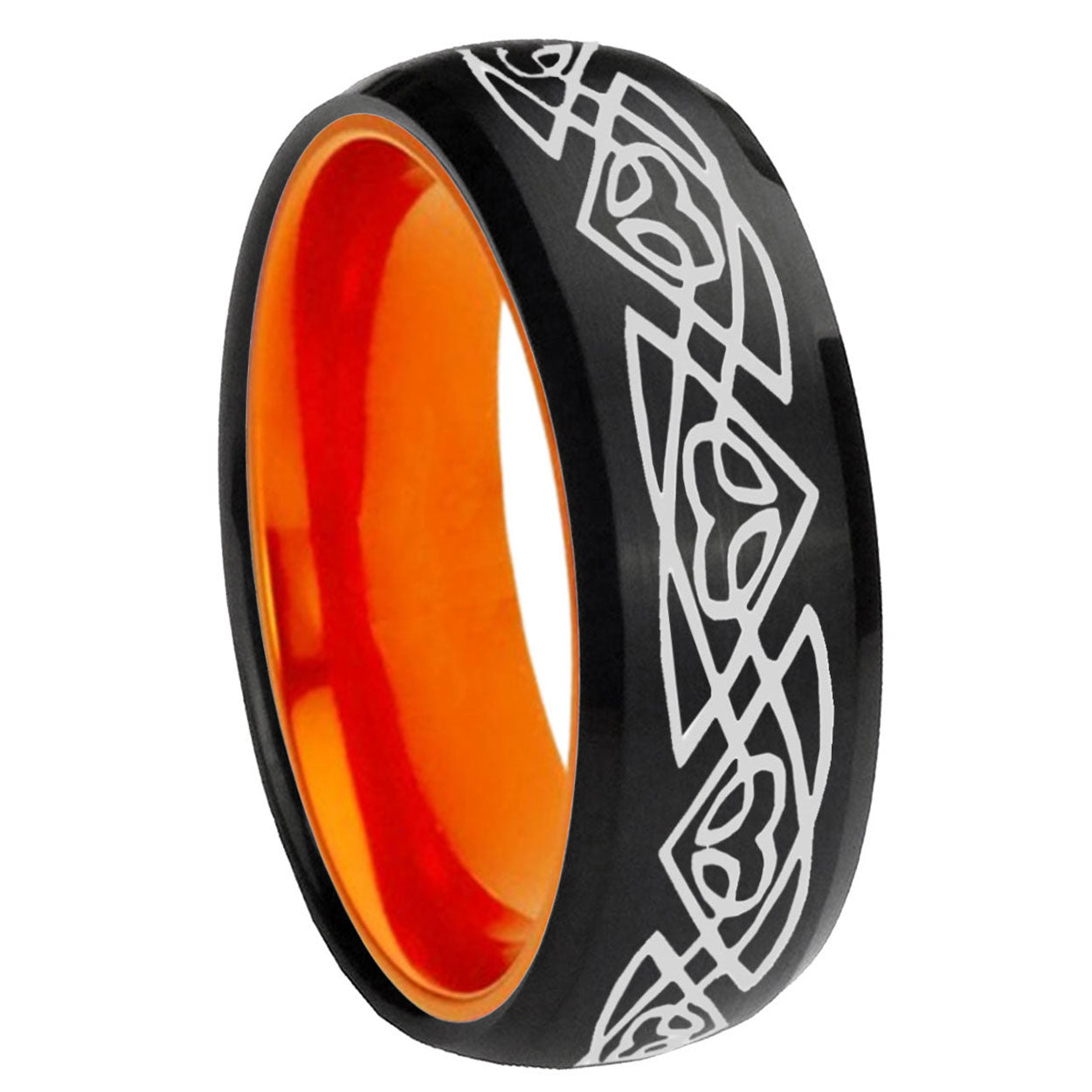 8mm Celtic Braided Dome Black And Orange Tungsten Mens Ring