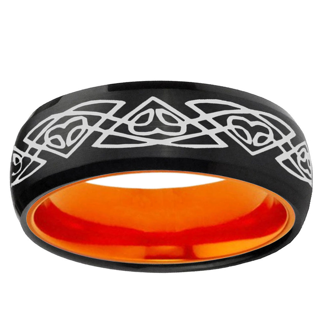 Celtic Braided Dome Black And Orange Tungsten Mens Ring