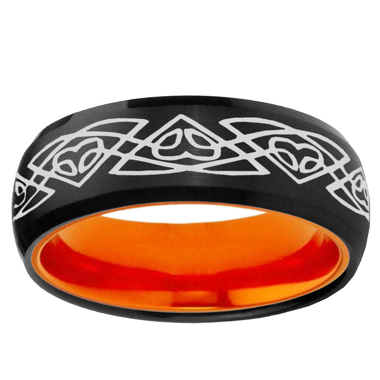 Celtic Braided Dome Black And Orange Tungsten Mens Ring