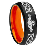 8mm Irish Claddagh Dome Black And Orange Tungsten Wedding Band