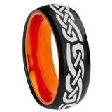 8mm Celtic Knot Infinity Love Dome Black And Orange Tungsten Engraved Ring