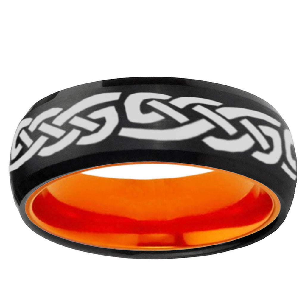 Celtic Knot Infinity Love Dome Black Orange Tungsten Ring