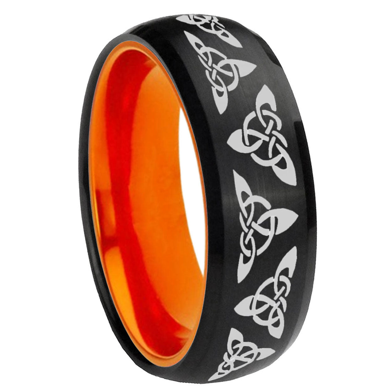 8mm Celtic Knot Dome Black And Orange Tungsten Promised Ring