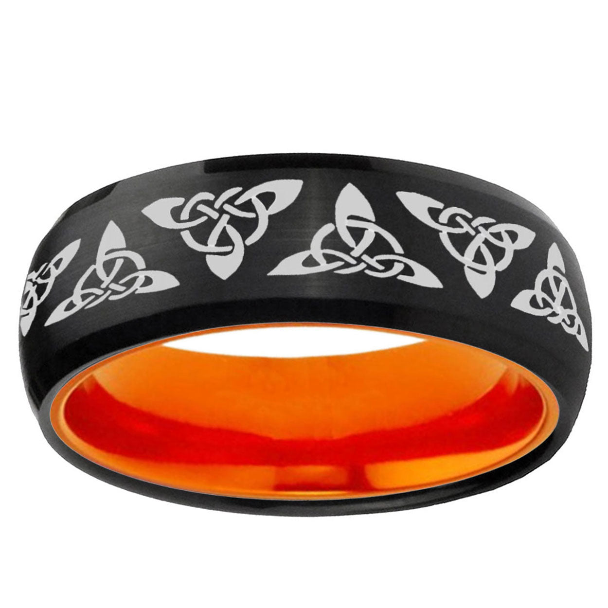Celtic Knot Dome Black And Orange Tungsten Promised Ring