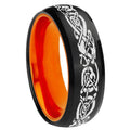 8mm Celtic Dragon Dome Black And Orange Tungsten Mens Ring
