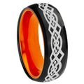 8mm Celtic Knot Dome Black And Orange Tungsten Wedding Band