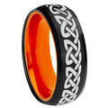 8mm Celtic Knot Love Dome Black Orange Tungsten Engagement Ring