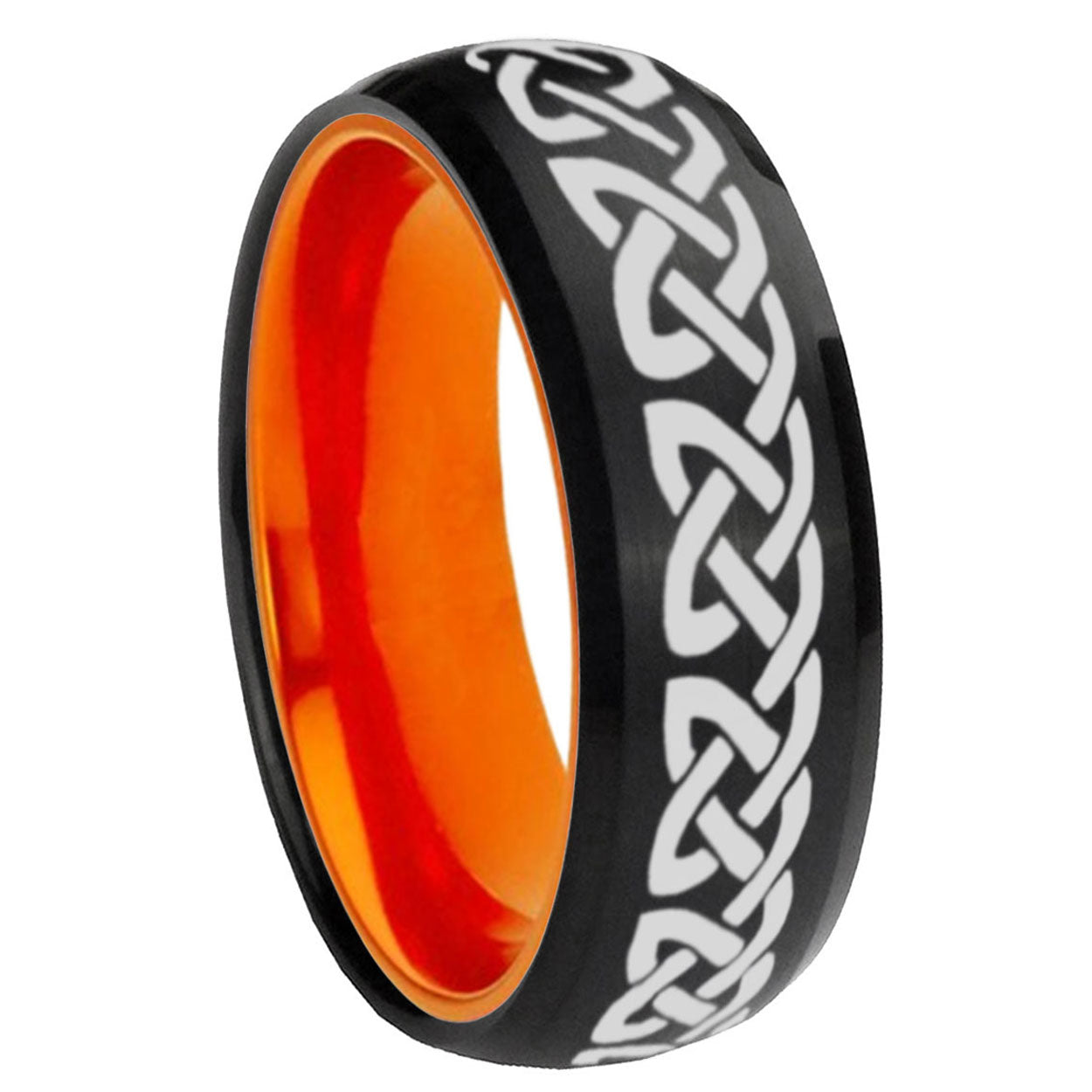 8mm Celtic Knot Love Dome Black Orange Tungsten Engagement Ring