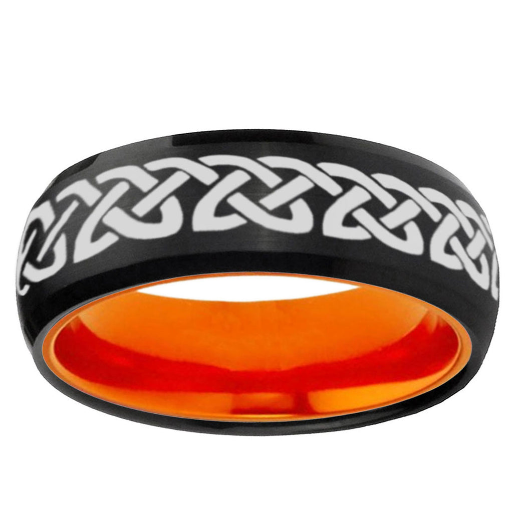 Celtic Knot Love Dome Black Orange Tungsten Engagement Ring