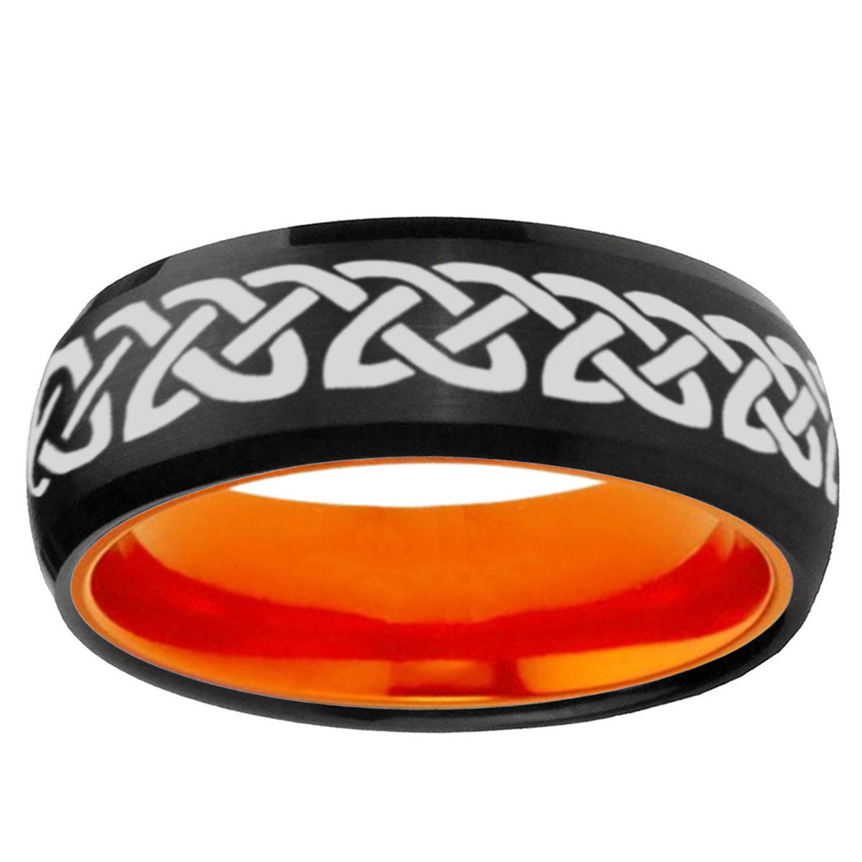 Celtic Knot Love Dome Black Orange Tungsten Engagement Ring