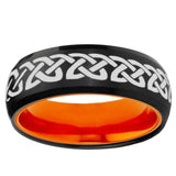 Celtic Knot Love Dome Black And Orange Tungsten Engagement Ring