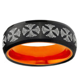 Medieval Cross Dome Black And Orange Tungsten Men's Band