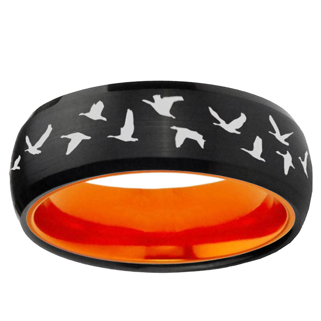 Flying Geese Hunting Dome Black And Orange Tungsten Ring